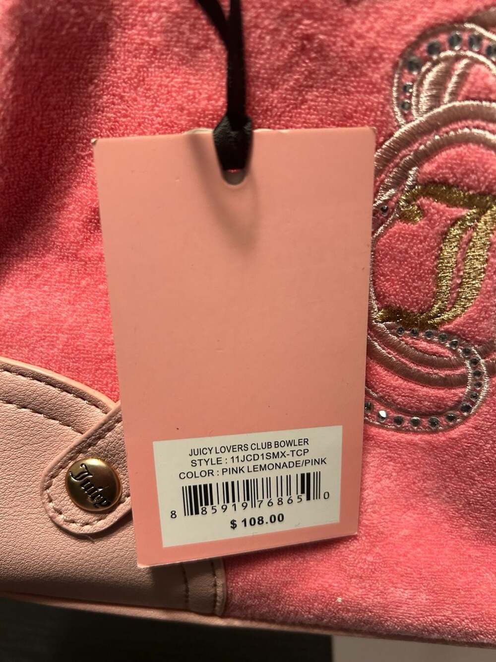 Juicy Couture Juicy Lovers Club Bowler Bag Pink Lemonade Velour - Picture 2 of 7